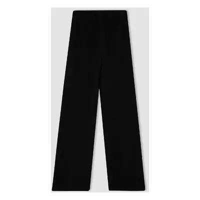 DEFACTO Black Knitted Trousers Wide Leg Wide Leg Thessaloniki Fabric Basic Plain