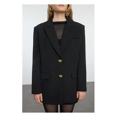 Trendyol Black Oversized Heart Button Woven Blazer Jacket