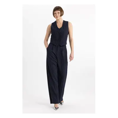 DEFACTO Darted Classic Navy Blue Trousers Wide Leg Wide Leg Basic Plain Pocket High Waist