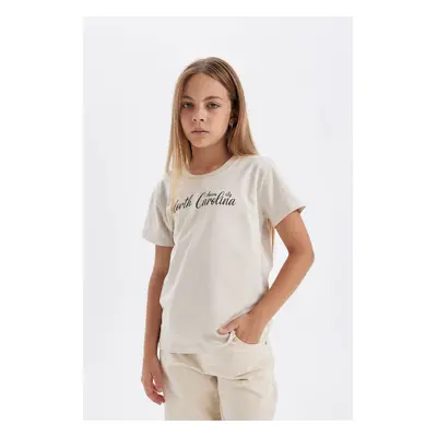 DEFACTO Girls Crew Neck Text Printed Short Sleeve School T-Shirt