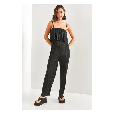 Bianco Lucci Women's Strappy Pleated Satin Jumpsuit