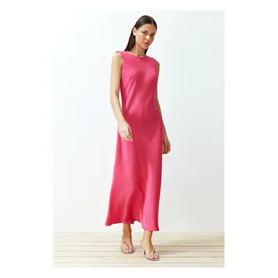 Trendyol Fuchsia Back Detail Satin Maxi Woven Dress