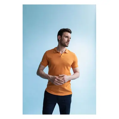 DEFACTO Slim Fit Polo Neck Základní pletené tričko s krátkým rukávem