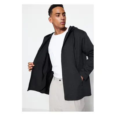 Trendyol Anthracite Zippered Hooded Sweatshirt/Cardigan