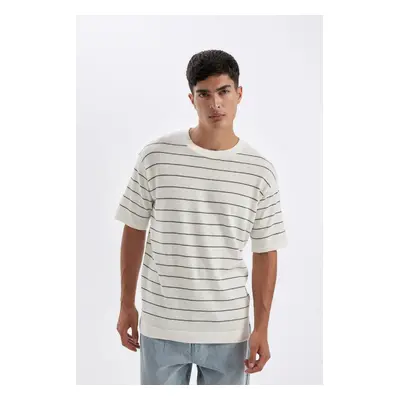 DEFACTO Standard Fit Crew Neck Cotton Striped Short Sleeve T-Shirt