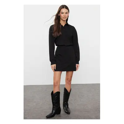 Trendyol Black Plain Polo Neck Fitted Mini Knitted Dress