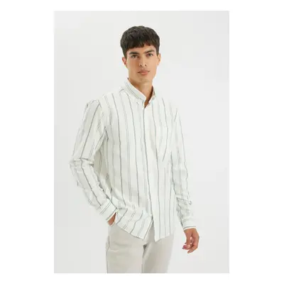 DEFACTO Regular Fit Oxford Button-Down Striped Cotton Long Sleeve Shirt