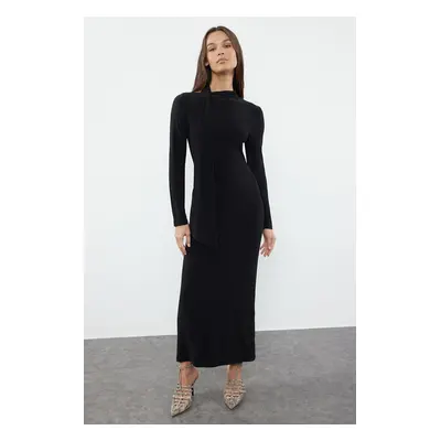 Trendyol Black Plain Halter Neck Fitted Flexible Maxi Knitted Dress