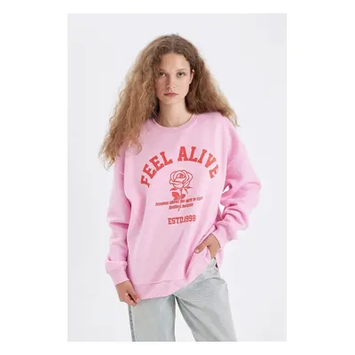 DEFACTO Oversize Wide Pattern Crew Neck Printed Thick Sweatshirt