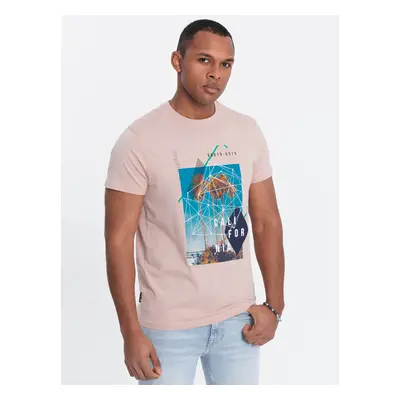 Ombre Men's printed cotton t-shirt California - pink