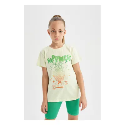 DEFACTO Girl's Crew Neck Printed Short Sleeve T-Shirt