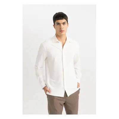 DEFACTO Modern Fit Polo Collar Crinkle Long Sleeve Shirt