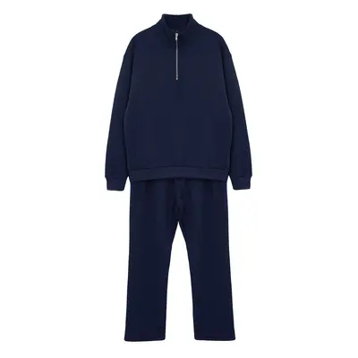 Trendyol Navy Blue Oversize/Wide Cut Stand Collar Zippered Tracksuit