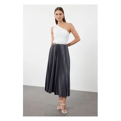 Trendyol Anthracite Pleated Animal Print Skirt