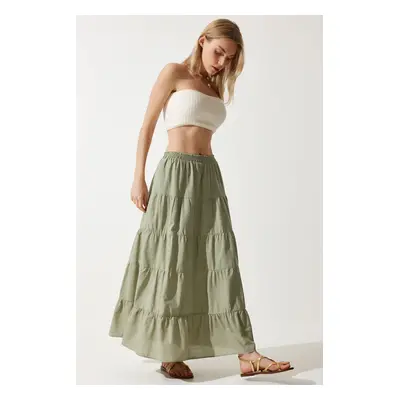 Happiness İstanbul Women's Khaki Flywheel Summer Loose Comfortable Skirt