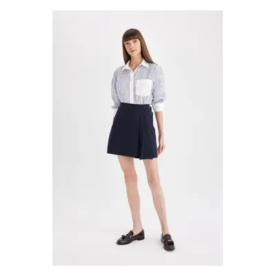 DEFACTO Normal Waist Pleated Basic Plain Navy Blue Classic Mini Skirt