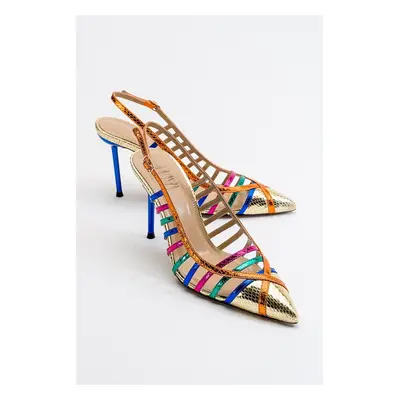 LuviShoes Gesto Gold Multi Women's Heeled Shoes