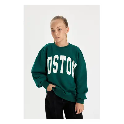 DEFACTO Girls Oversize Wide Pattern Crew Neck Printed School Sweatshirt