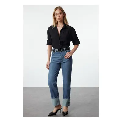 Trendyol Blue More Sustainable Folded Leg High Waist Straight Jeans