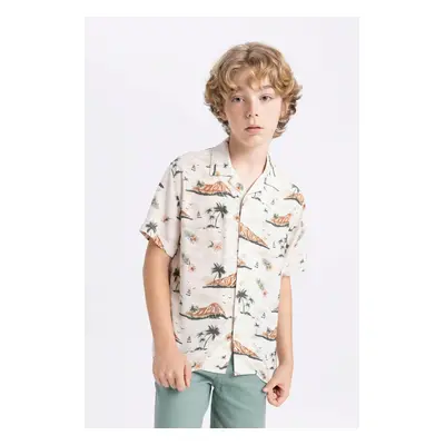 DEFACTO Boy's Patterned Polo Neck Viscose Short Sleeve Shirt