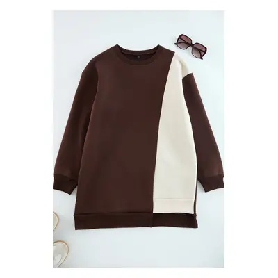 Trendyol Brown Oversize Color Blocked Sweatshirt