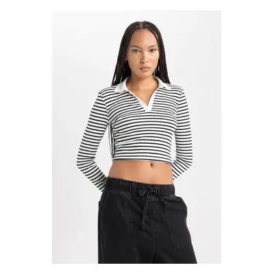 DEFACTO Fitted Striped Polo Collar Long Sleeve T-Shirt