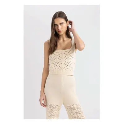 DEFACTO Crop Square Neck Crochet Knitted Tank Top