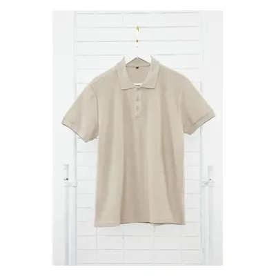 Trendyol Stone Regular/Normal Cut Short Sleeve Textured Button Polo Collar T-shirt