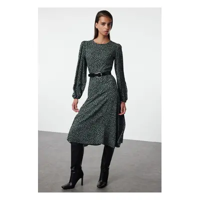 Trendyol Khaki Animal Midi Woven Dress