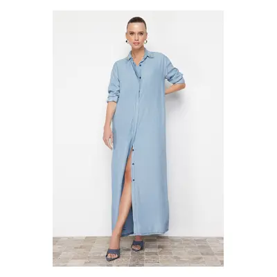 Trendyol Blue 100% Tencel™ Oversize Denim Modest Long Trench Coat