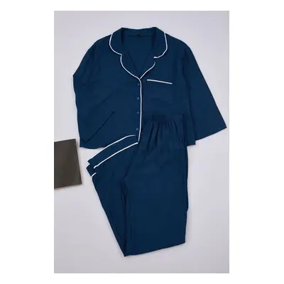 Trendyol Navy Blue Viscose Woven Pajama Set