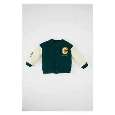 DEFACTO Baby Boy College Collar Snap Closure Double Pocket Seasonal Printed Bomber Cardigan