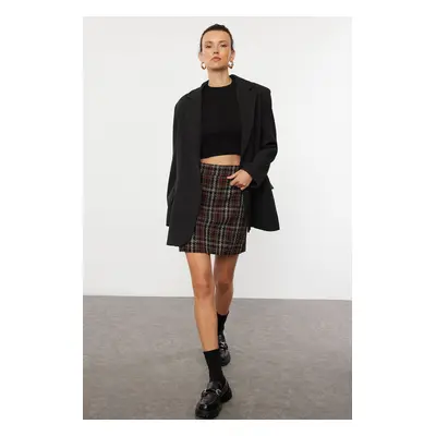 Trendyol Black Plaid Patterned Tweed Fabric Mini Woven Skirt