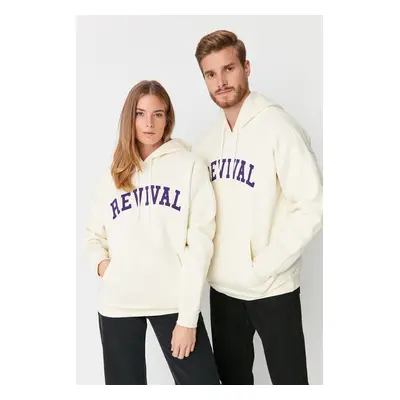 Trendyol Stone Oversize/Wide Cut Hooded Fleece Inside/Warm Unisex Sweatshirt