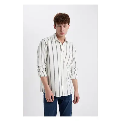 DEFACTO Regular Fit Striped Pocket Detail Cotton Long Sleeve Shirt