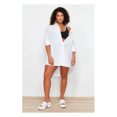 Trendyol Curve White Relaxed Fit Beach Wear Cotton Woven Shirt