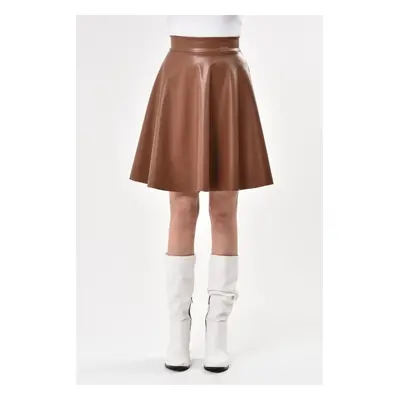 88854 Dewberry Flared Faux Leather Skirt-TABA