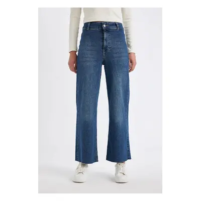 DEFACTO Culotte High Waist Short Wide Leg Jean Washed Trousers