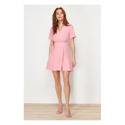 Trendyol Pink Belted Waist Opening Mini Woven Dress