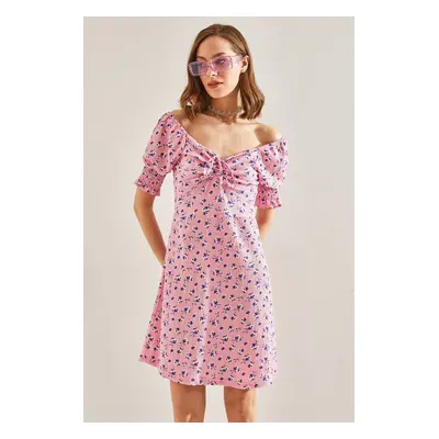 Bianco Lucci Women's Front Gathered Flower Patterned Dress