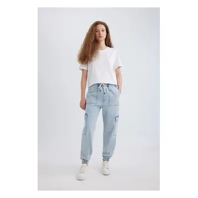 DEFACTO Cargo Jogger High Waist Ankle Length Jean Washed Trousers