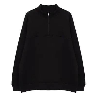 Trendyol Plus Size Black Oversize/Wide Cut Zippered Sweatshirt