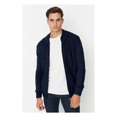 Trendyol Navy Blue Regular Wool Half Turtleneck Baklava Knitwear Cardigan