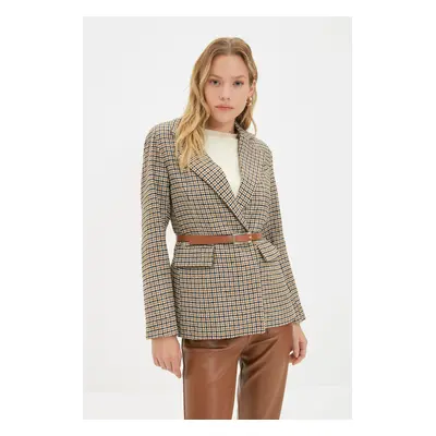 Trendyol Multi Color Regular Lined Belted Plaid Woven Jacket