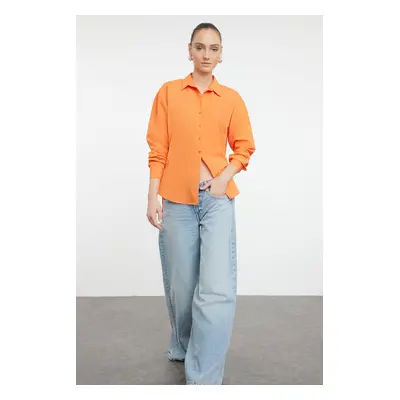 Trendyol Dark Orange Loose Fit Cotton Woven Shirt