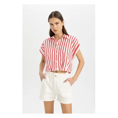 DEFACTO Crop Striped Short Sleeve Poplin Shirt