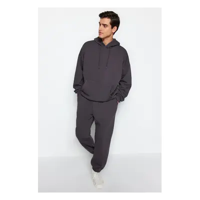 Trendyol Anthracite Oversize/Wide Cut Hooded Warm Sweatshirt Tracksuit