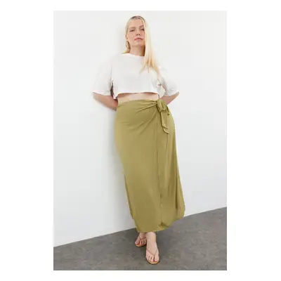 Trendyol Curve Green Tied Double Breasted Closure Viscose Fabric Maxi/Long Length Woven Skirt