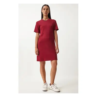 Happiness İstanbul Women's Claret Red Crew Neck Knitted Dress