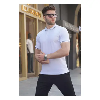 Madmext Men's White Polo Neck T-Shirt